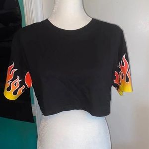 Forever 21 Black Flame Crop Top